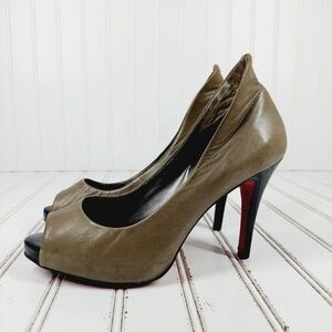 Adhi Brown Stone Slip On Peep Toe High Heeled Shoes Pumps K901